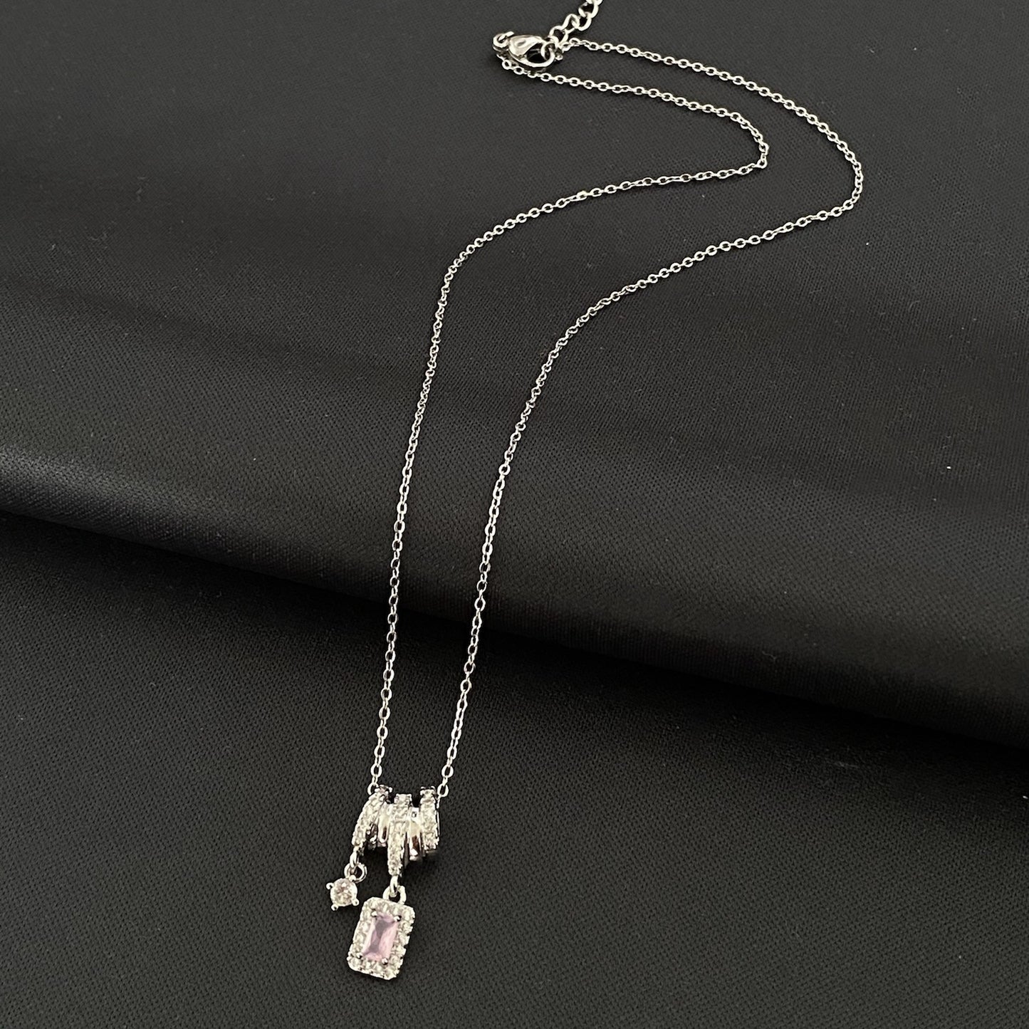 Pink Gem Pendant | Silver Minimal