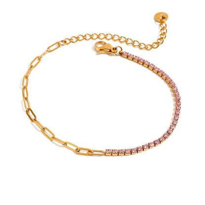 Slim Tennis Bracelet - Gold & Pink