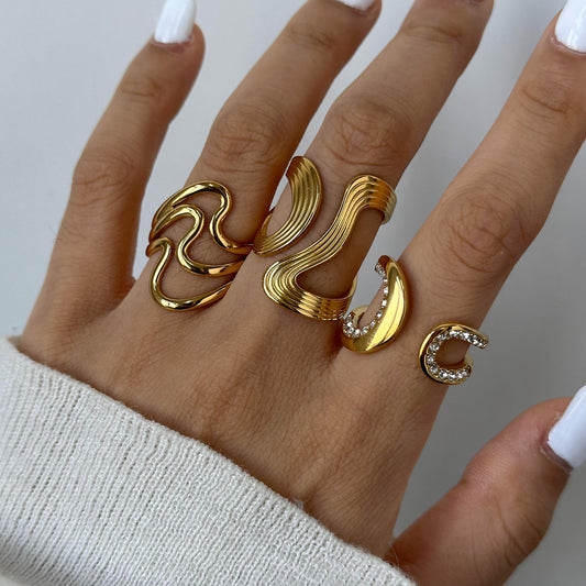 Jadeora Gold Wave Ring Set