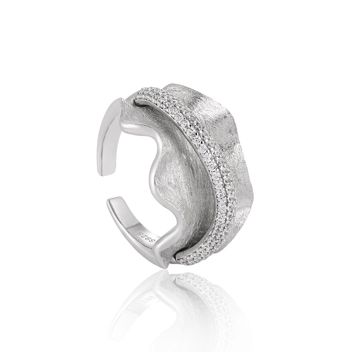 Irregular Wave Diamond Ring S925 Sterling Silver Niche Original Opening Ring