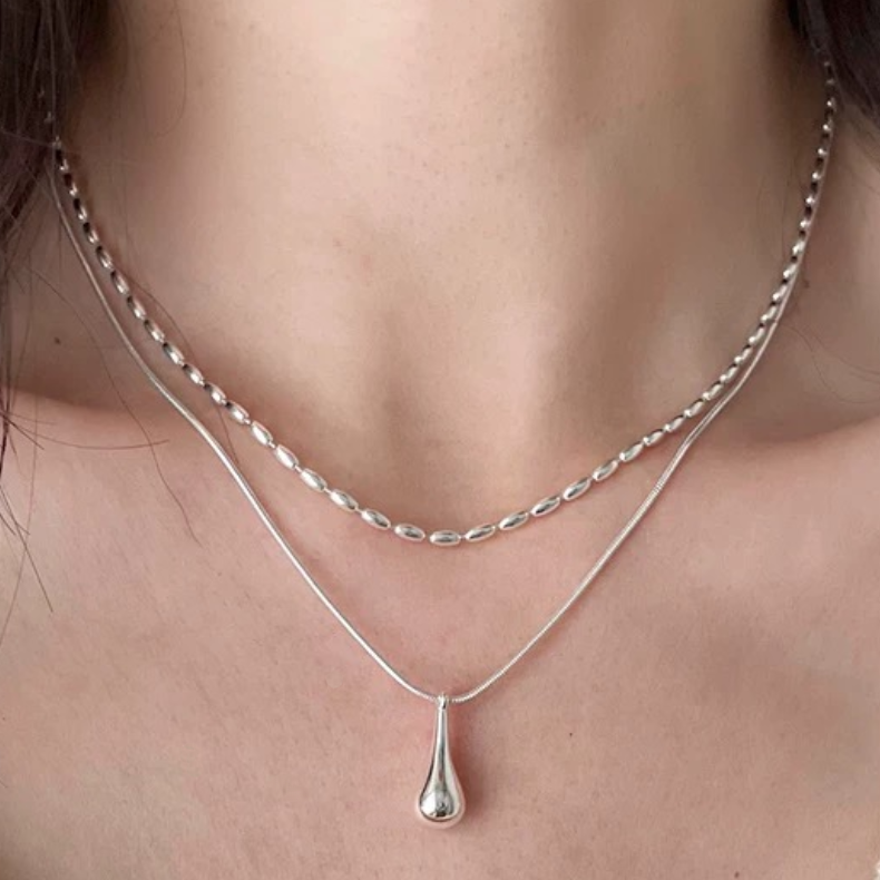Love Drop | Double-Layered Locking Collarbone Chain – 925 Sterling Silver Necklace