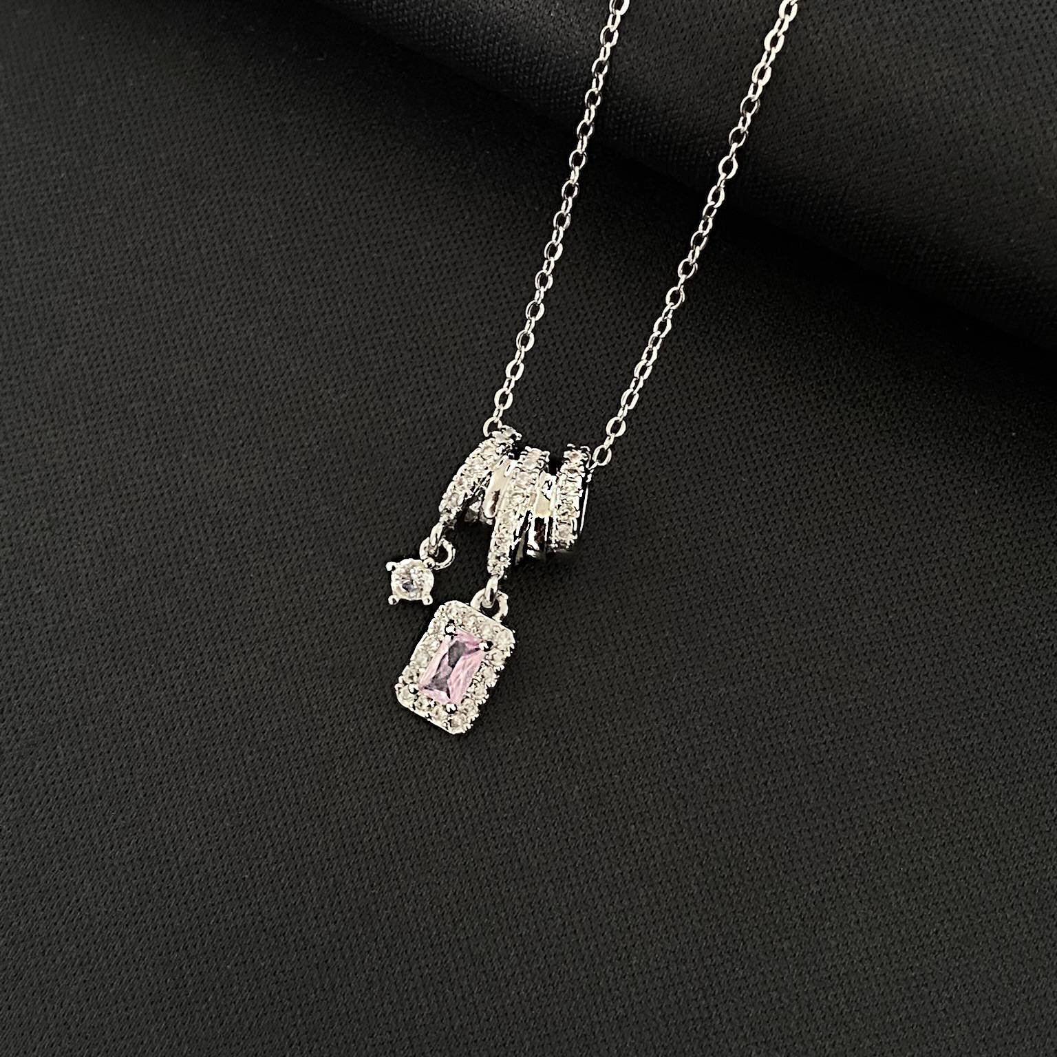 Pink Square Necklace |Niche Design High-End Micro-Paved Zircon Collarbone Chain