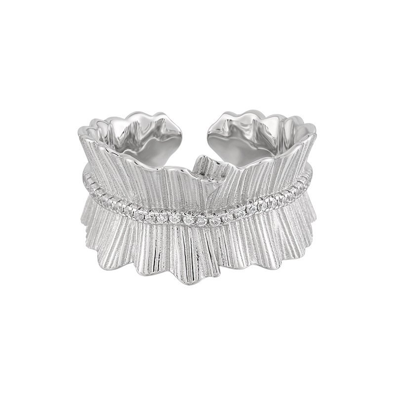 Skirt Textured Diamond S925 Sterling Silver, Irregular Opening Ring
