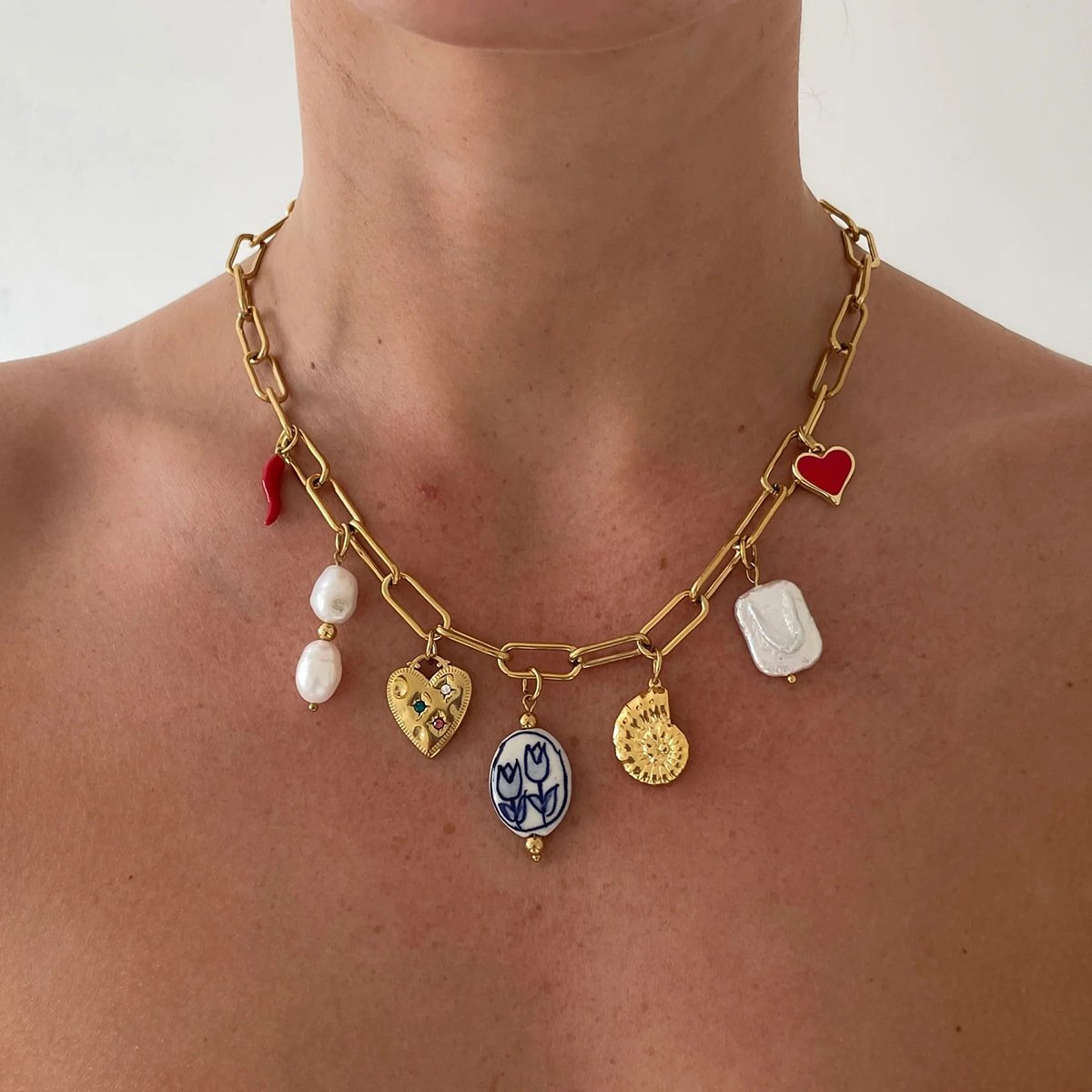 Ocean Delight - Colorful Charm Necklace | Heart, Shell, and Pearl Details