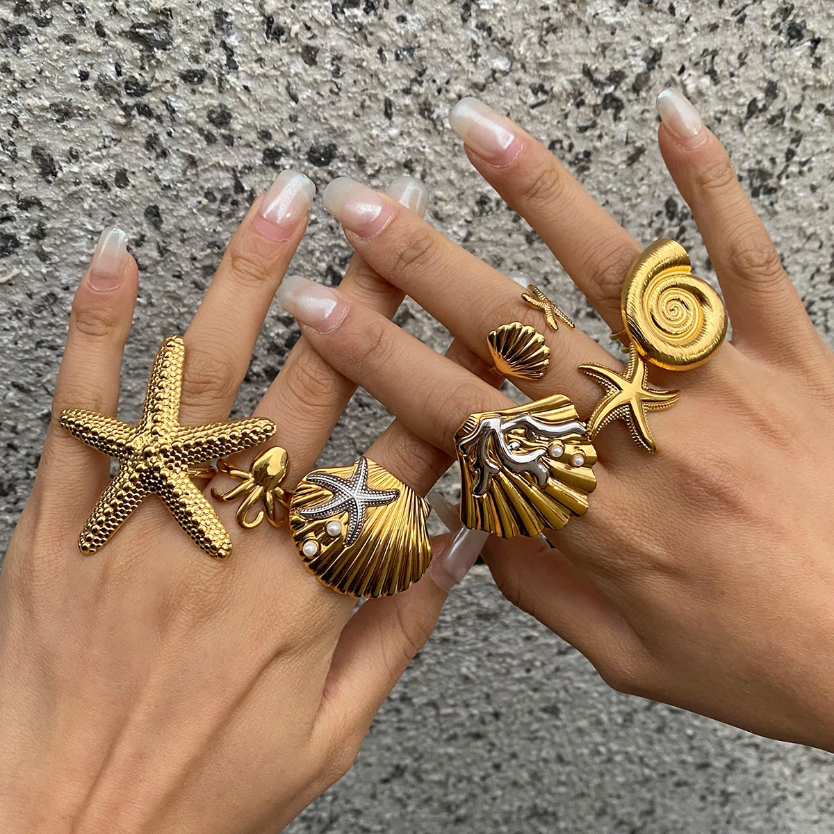 Oceanic Charm Shell & Starfish Rings Collection