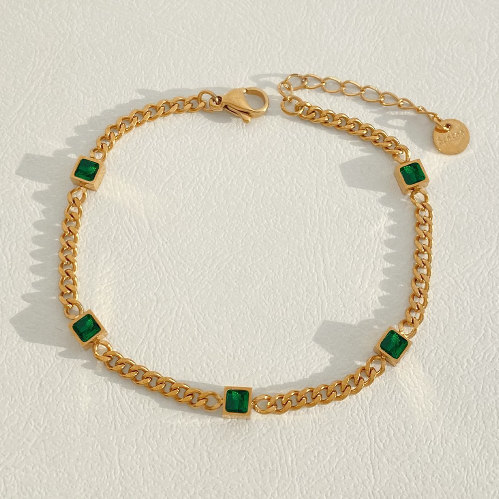 Emerald Gleam Chain Bracelet | Cubic Zirconia Adjustable