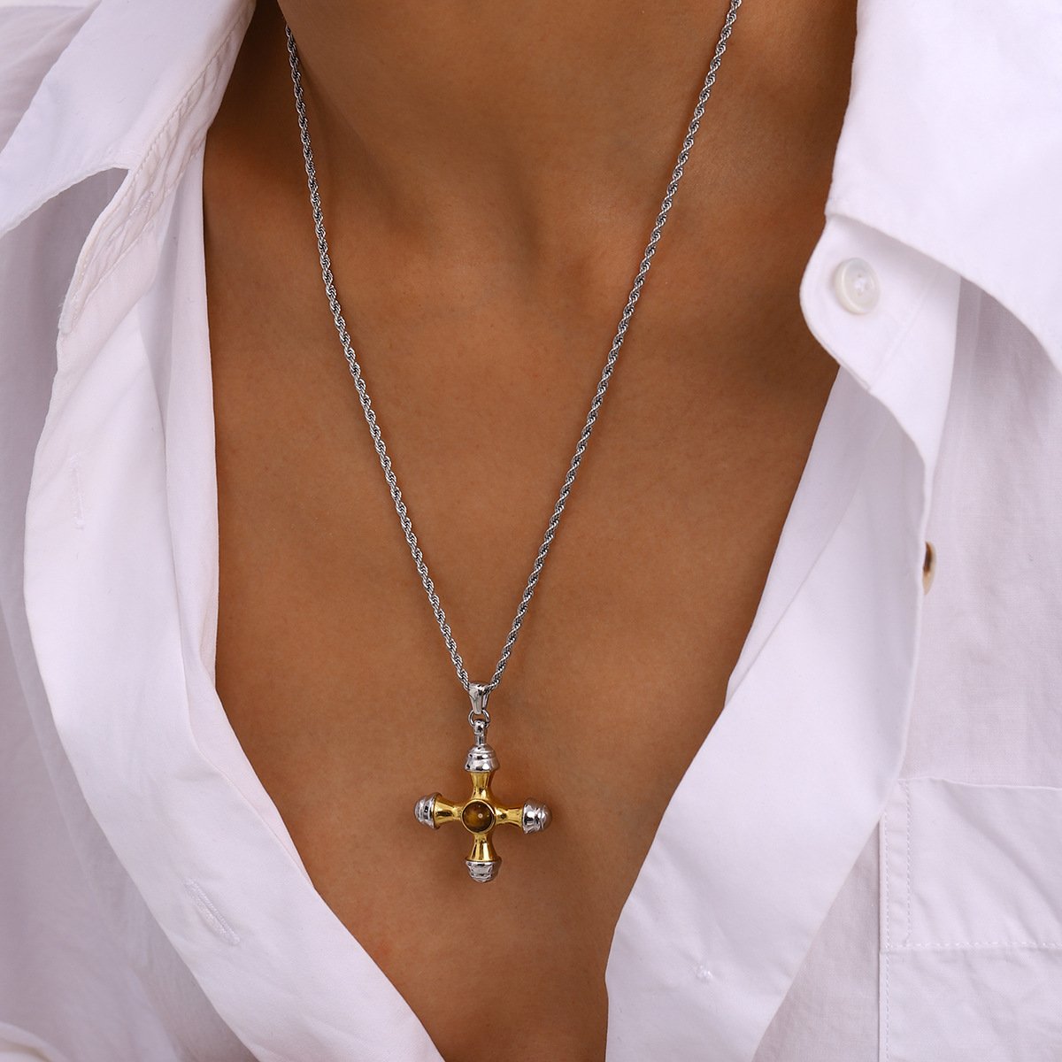Gold & Silver Color Block Cross Necklace | Elegant stylish chain