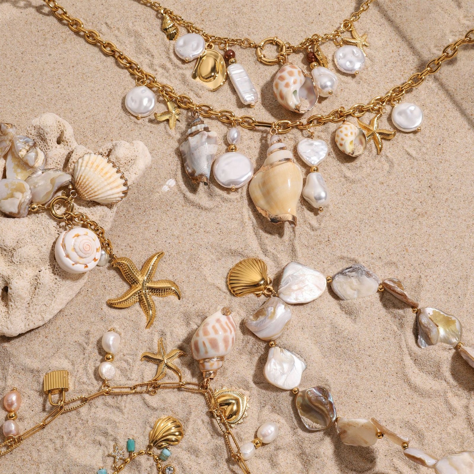 Ocean Dreams Necklaces Collection| Multiple Shell & Gold Charm Styles
